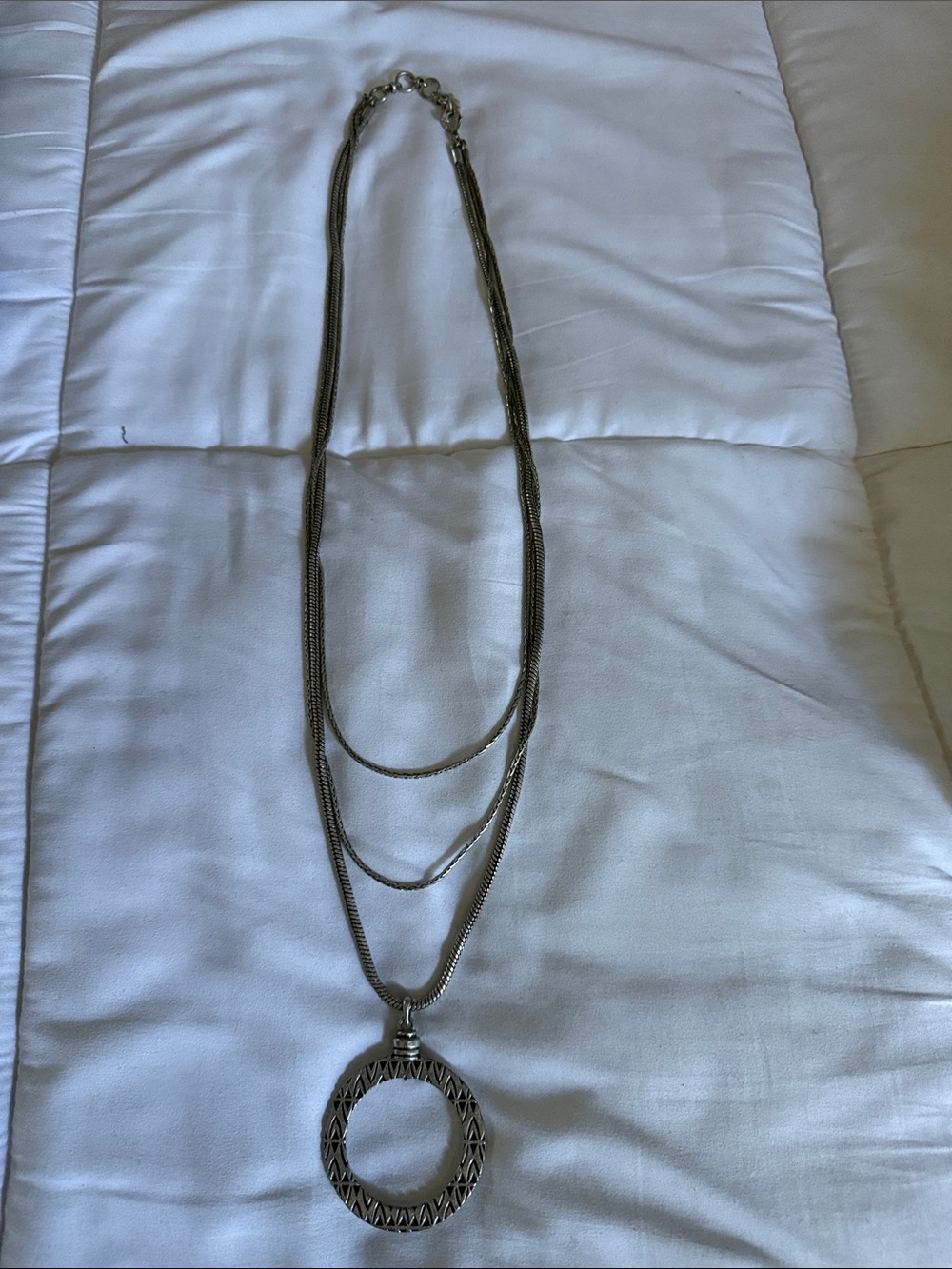 Triple Strand Silver Pendant Necklace - Feminine Layered Style